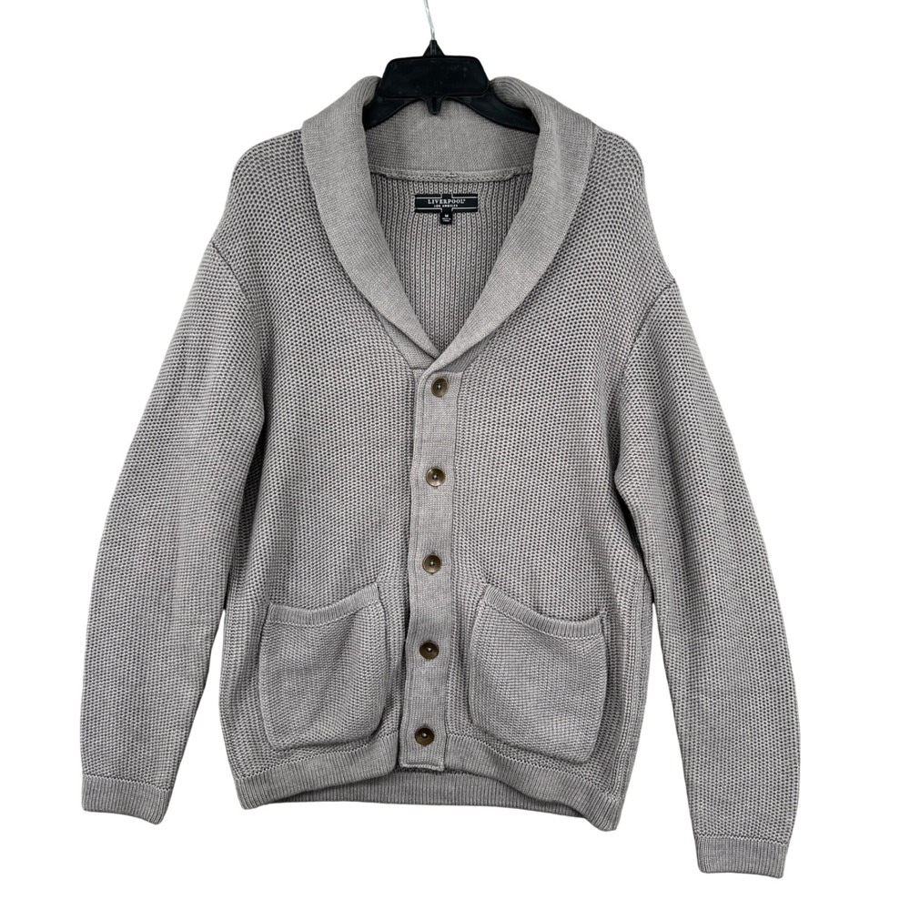 Liverpool Los Angeles Shawl Collar Cardigan Sweater Mens M Gray Grandpa Academia